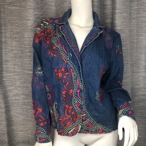 Coldwater Creek embroidered jean jacket large